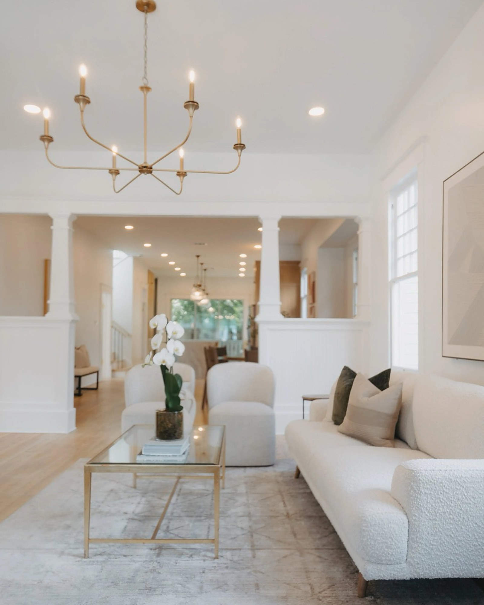 Finished interior at Euclid, living room with natural light
